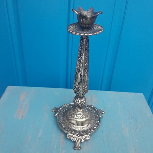Brass Candlestick Metal Candle Holder Gothic Greek Revival Ornate Scrollwork - Picture 4 of 11